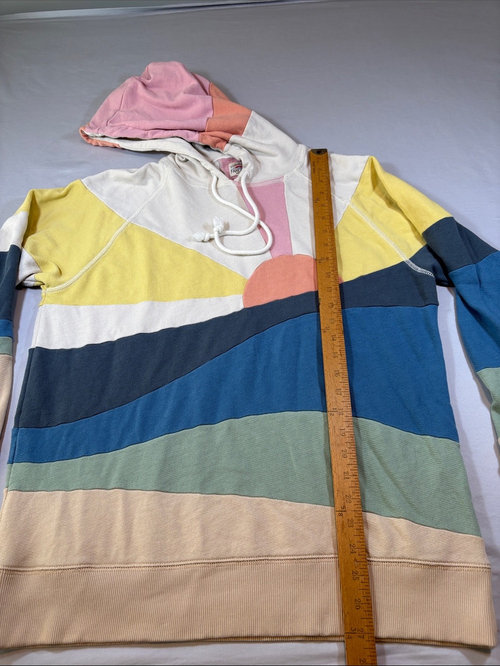 Faherty Brand Women's Soleil Hoodie - Sun and Sea Colorblock Patchwork - Size L - Picture 7 of 11